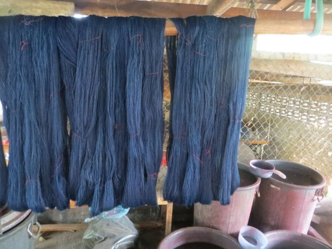 Indigo dyed silk